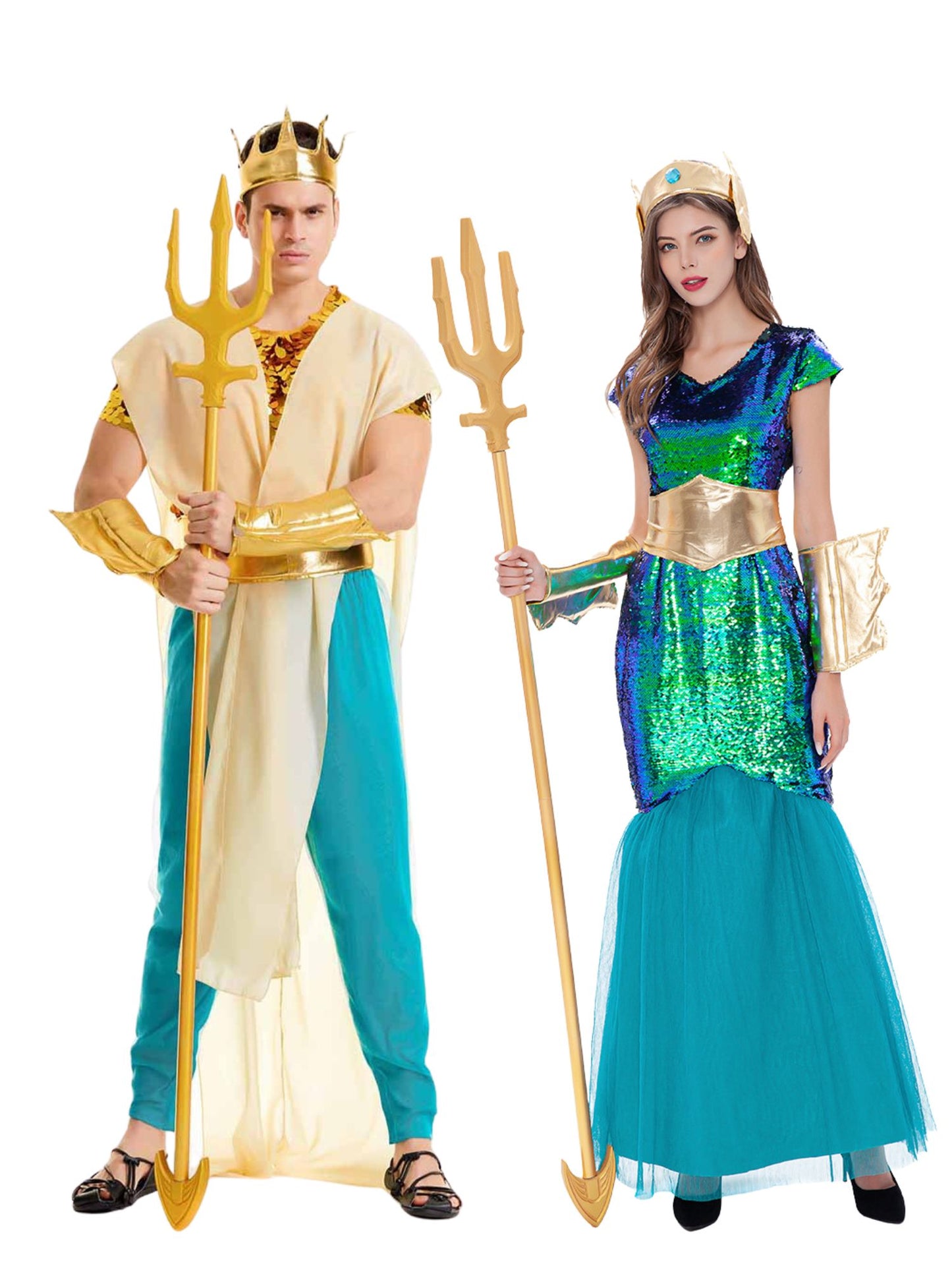 Ronderf | Meereskönig & Meereskönigin Paar Kostüm | Antikes Götter-Design
