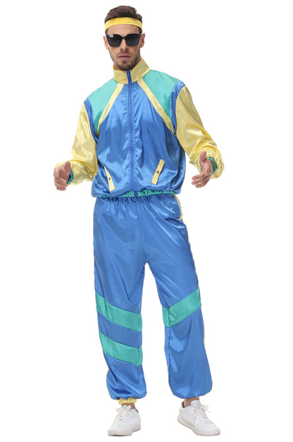 Retro Trainingsanzug für Herren im 80er- und 90er-Jahre-Sportstil mit farbigem Design
